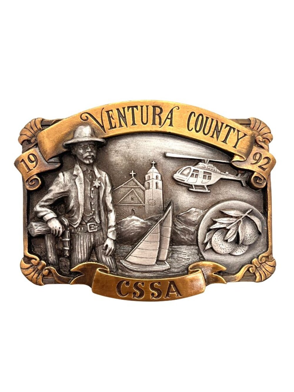 1992 Ventura County CSSA Sheriff Limited Edition Belt Buckle Bell Helicopter USA